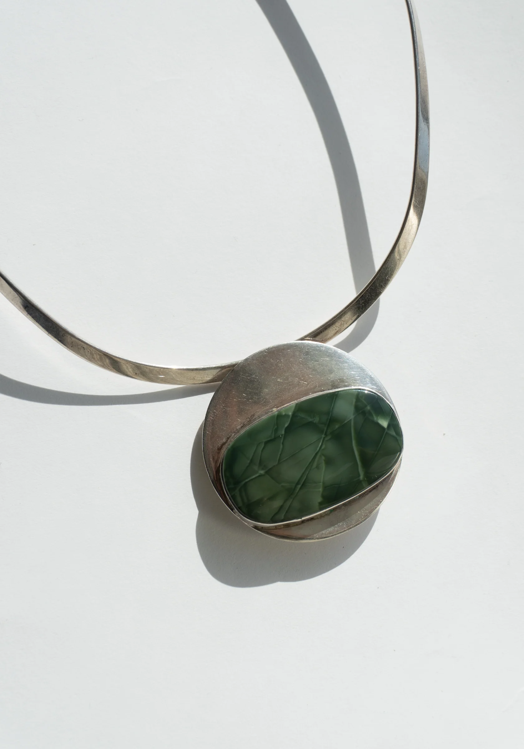 Vintage Sterling Green Aventurine Pendant - Image 4