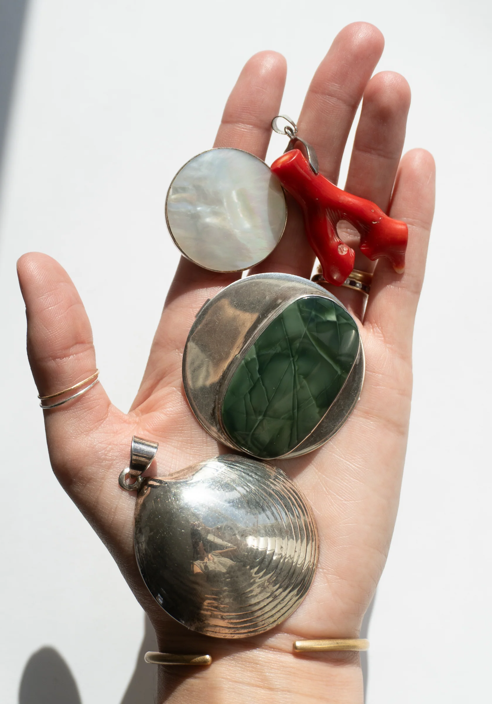 Vintage Sterling Green Aventurine Pendant - Image 6